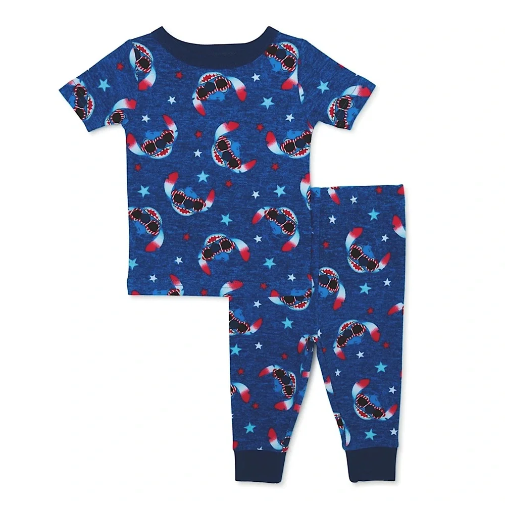 Disney Lilo & Stitch Toddler Pajamas Short Sleeve Unisex PJ Set Red White & Blue